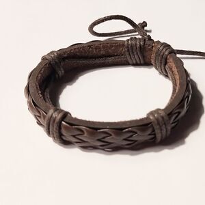 Men's leather bracelet braided brown new d11‎